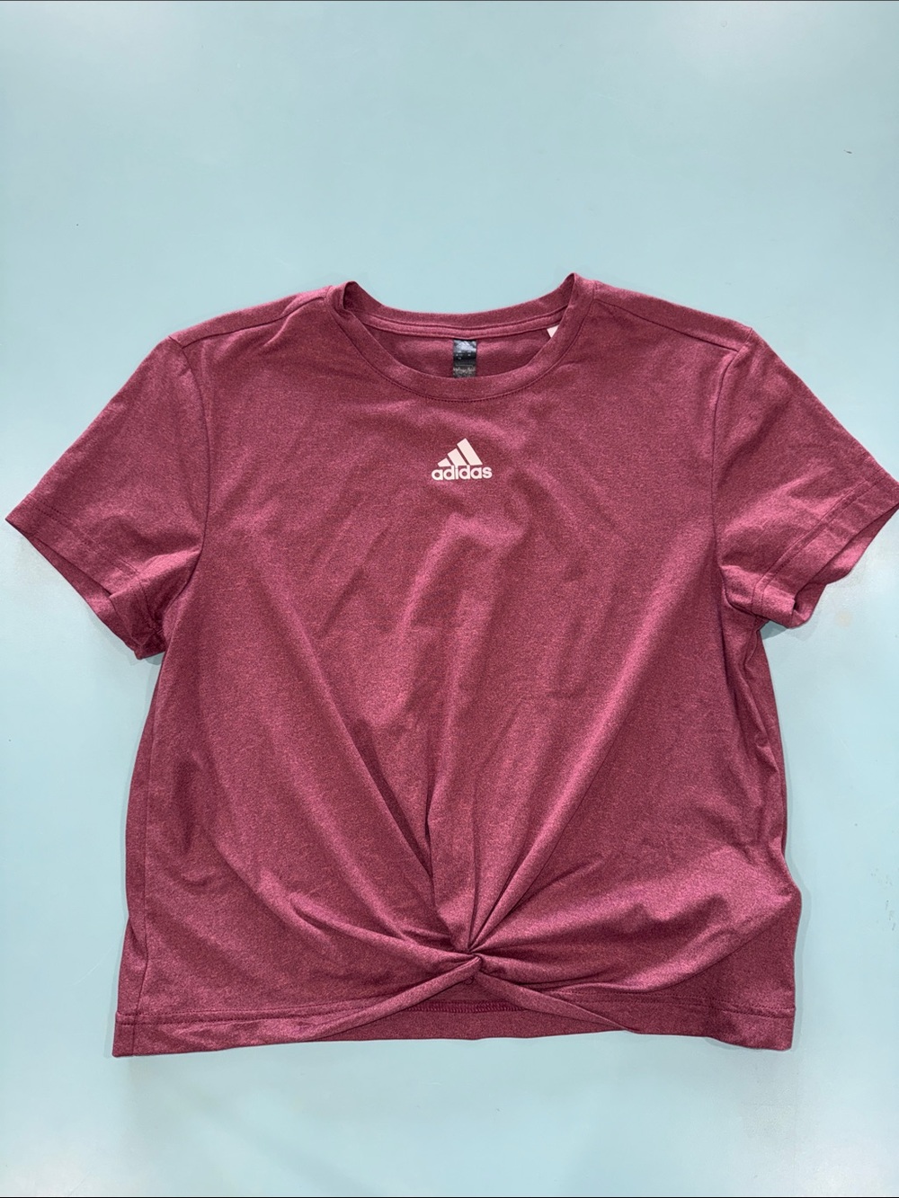 Adidas Short Sleeve Twist-Front Tee — Wine Red Medium